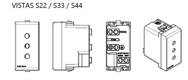 TOMACORRIENTE DOBLE ( 01 DE 3 EN LINEA + 01 UNIVERSAL CON TIERRA) S33 PLACA BLANCA MATE Y DADOS S22 BLANCOS SINTHESI - Imagen 5