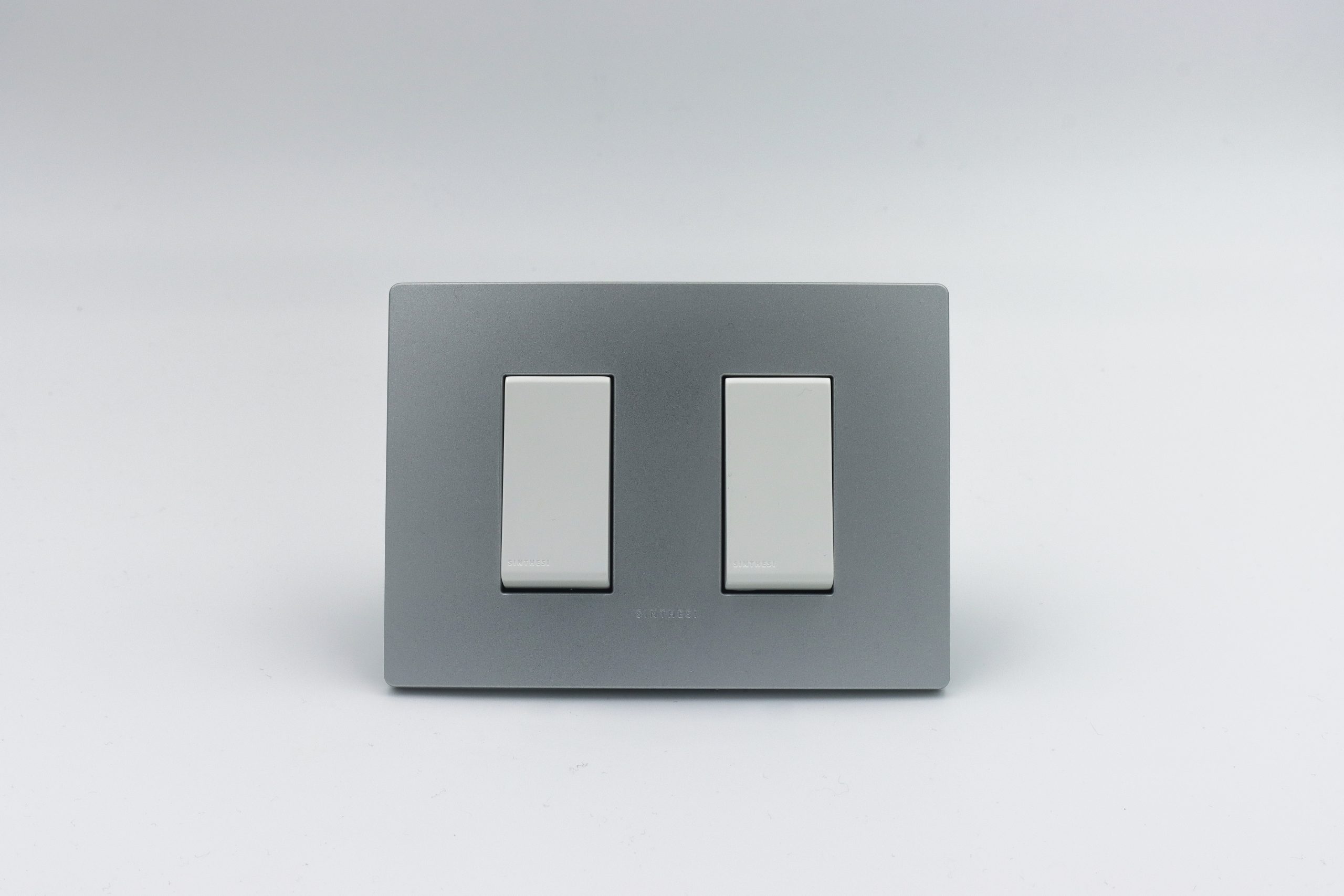 INTERRUPTOR DOBLE S33 PLACA PLATA Y DADOS S22 BLANCOS SINTHESI